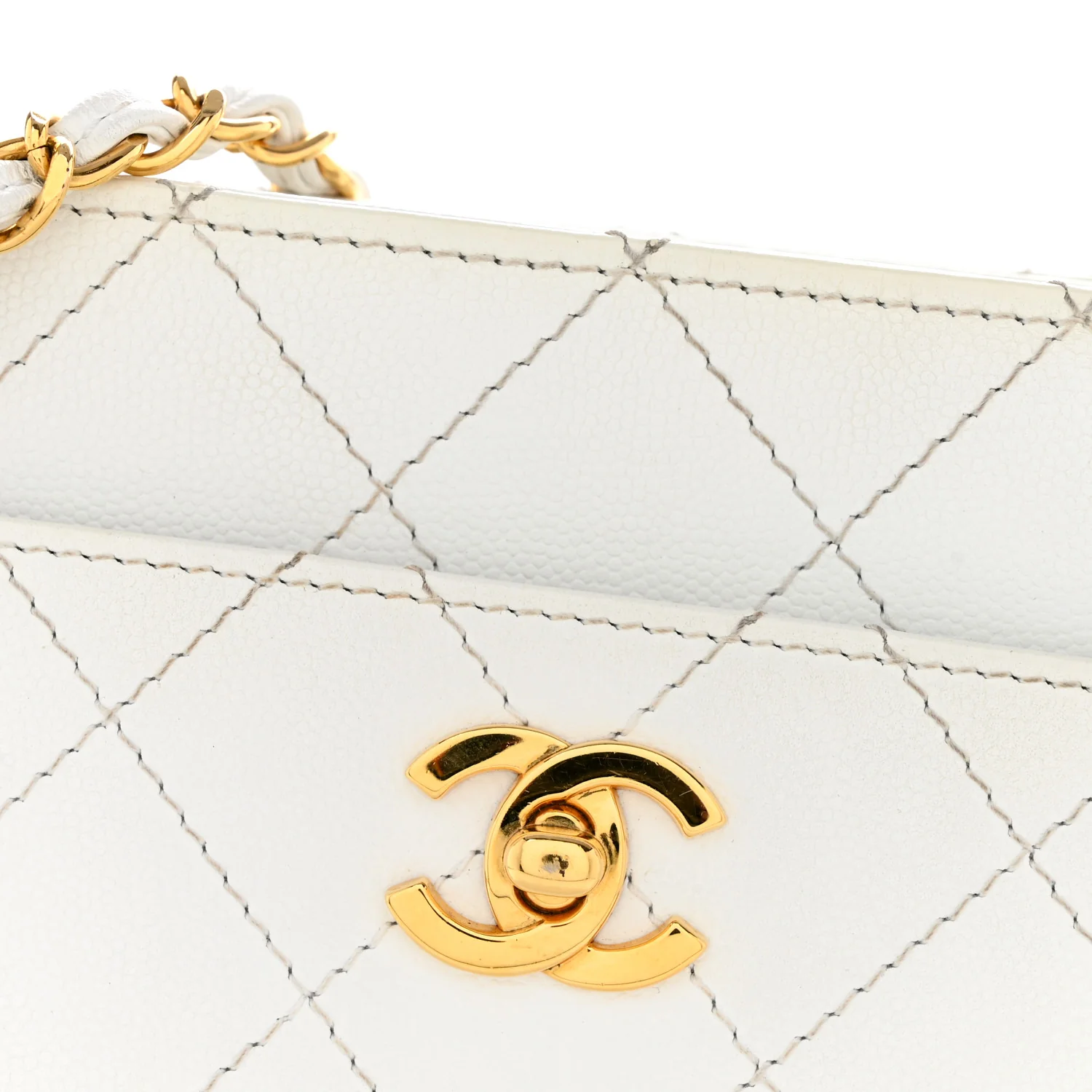 Caviar Quilted Shoulder Bag White - Top Club