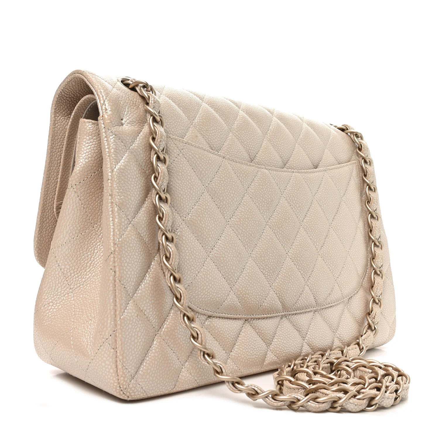 Iridescent Caviar Quilted Jumbo Double Flap Beige - Top Club
