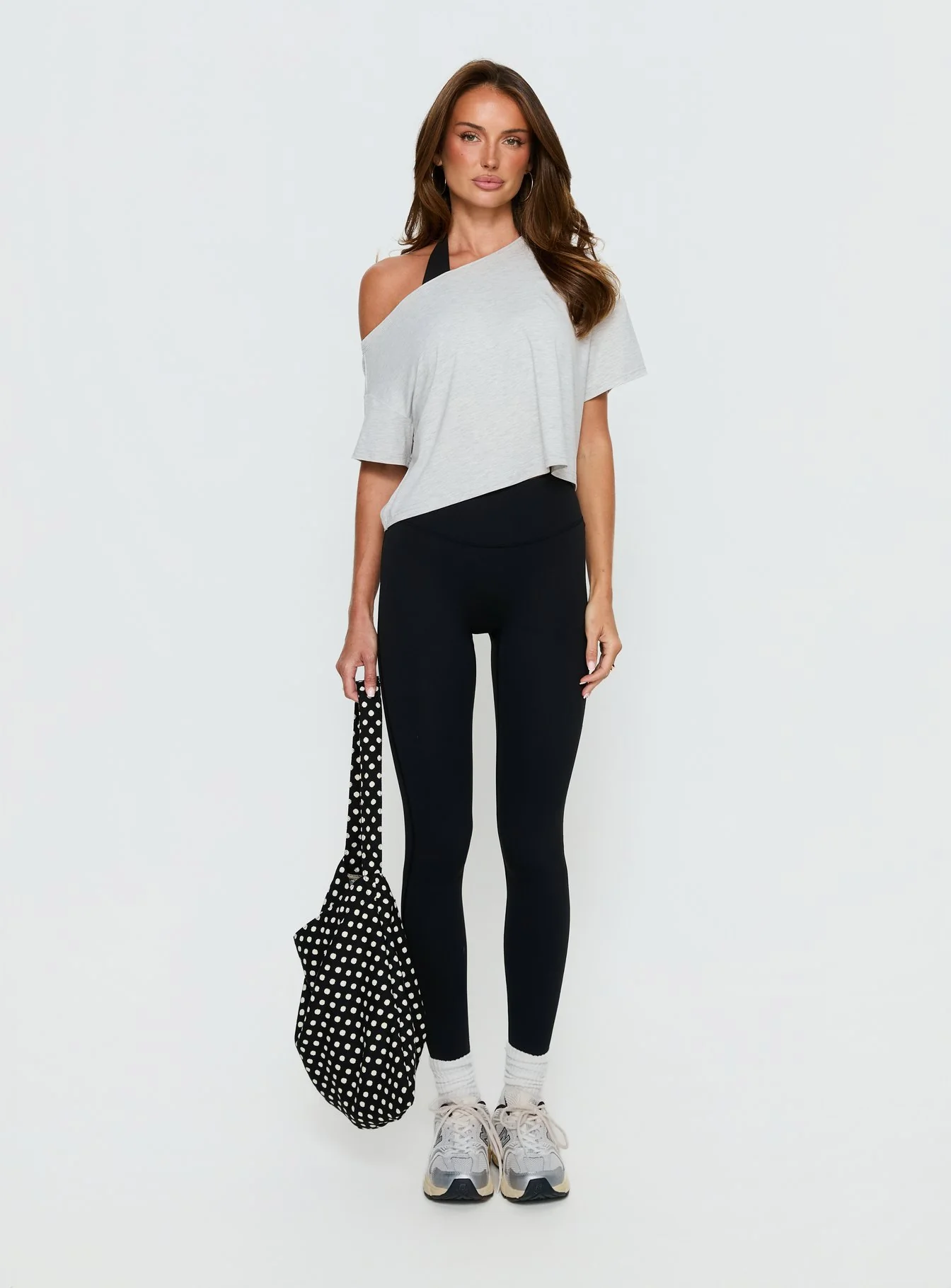 Bailea Off Shoulder Cropped Tee Grey Marle