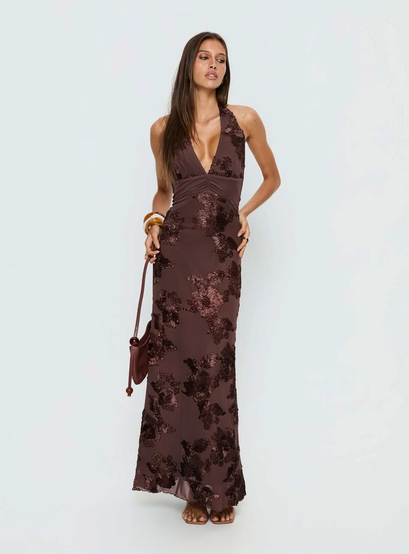 Rousseau Halter Maxi Dress Espresso