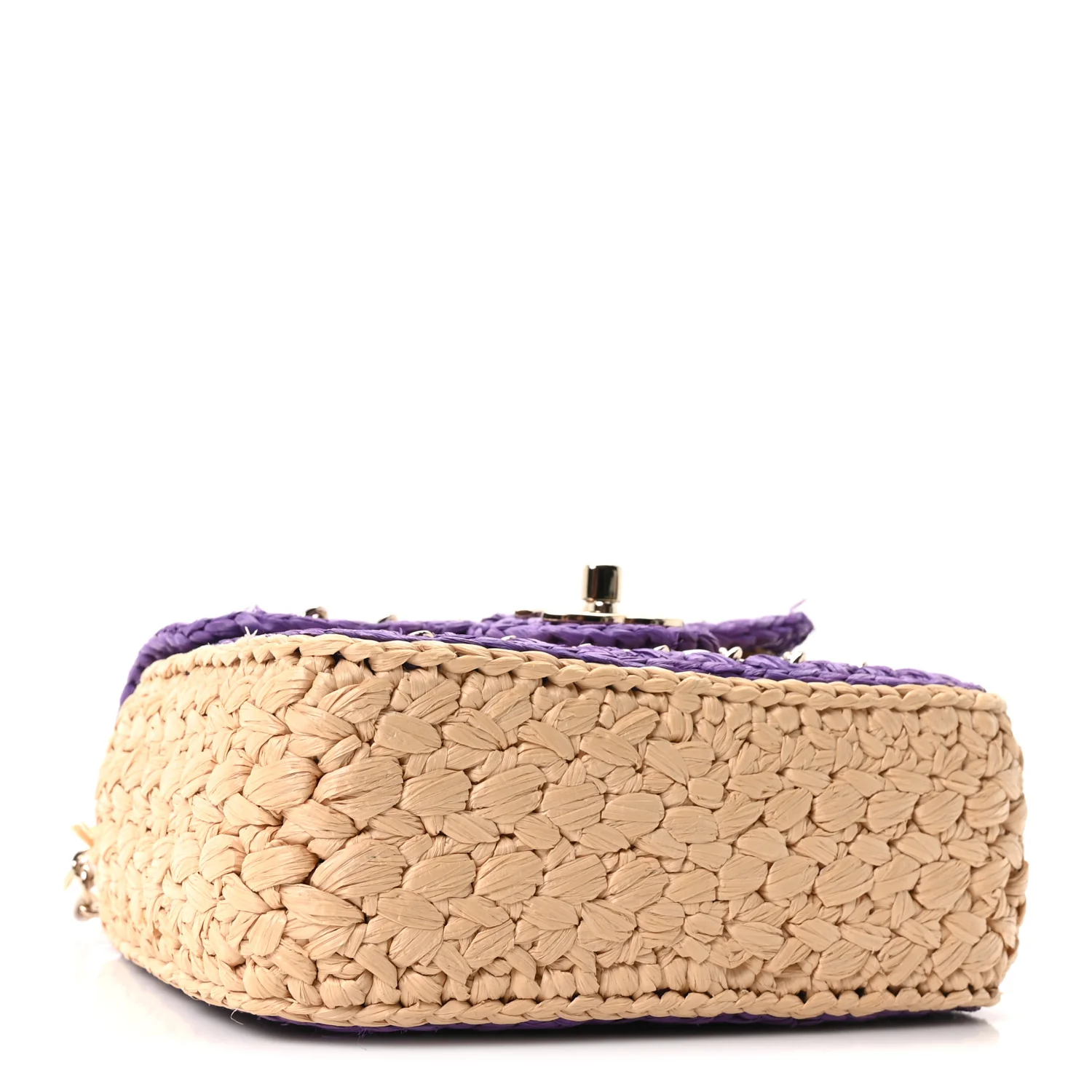Raffia Chain Venice Beach Mini Flap Bag Beige Purple - Top Club