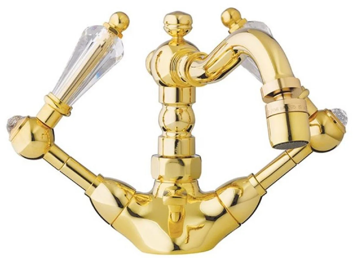 Luxury Art Nouveau washbasin fitting with Swarovski crystal glass gold H. 14.5 cm - Nostalgic bathroom accessories - Luxury quality - Made in Italy
