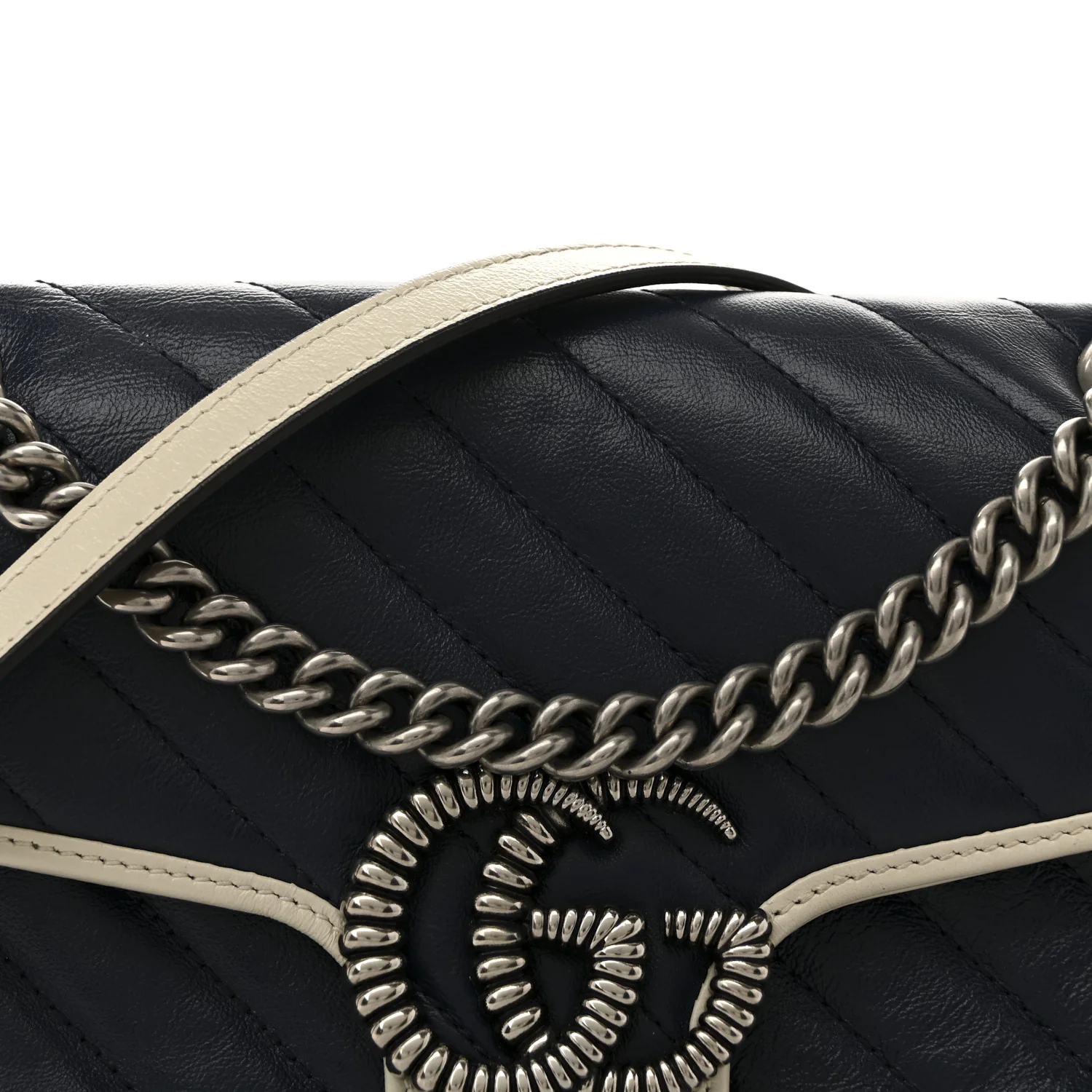 Vintage Effect Calfskin Matelasse Diagonal Small Torchon GG Marmont Shoulder Bag Blue Agata Mystic White - Top Club