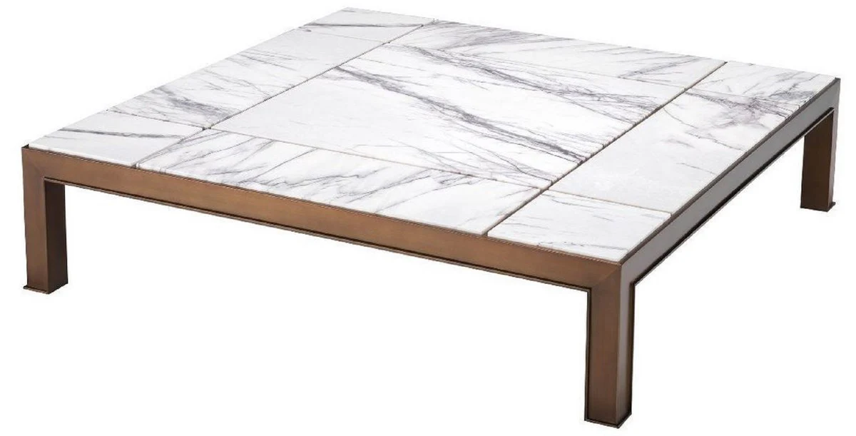 Luxury coffee table antique brass / white / purple 119 x 119 x H. 29 cm - Modern stainless steel living room table with marble tops - Living room furniture