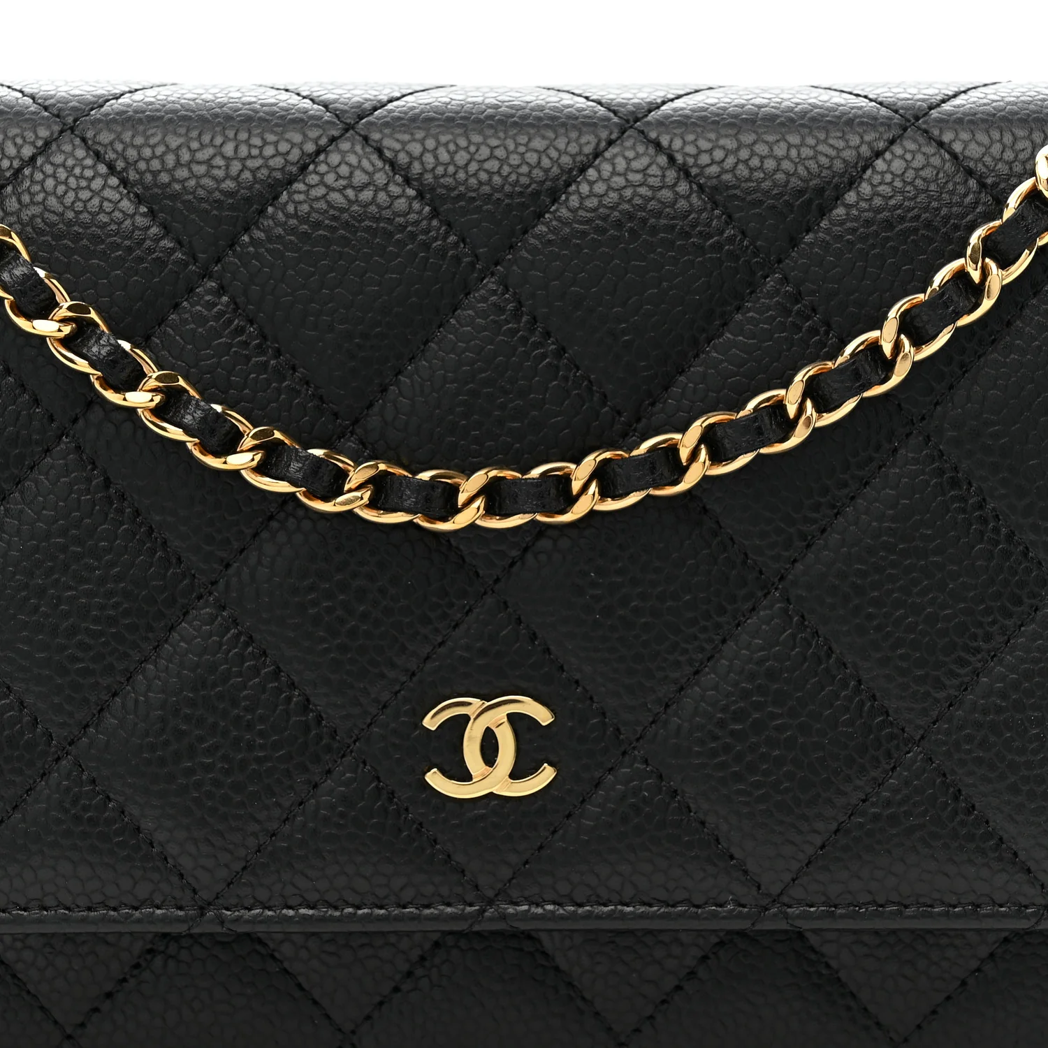 Caviar Quilted Wallet on Chain WOC Black - Top Club