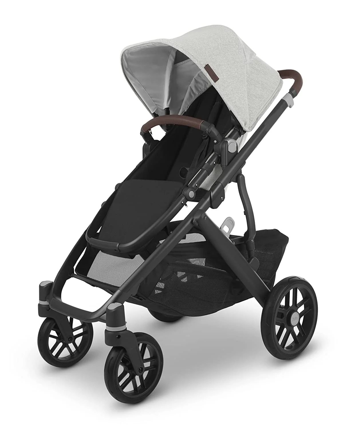 Stroller – Anthony (white and gray chenille/carbon/chestnut leather)