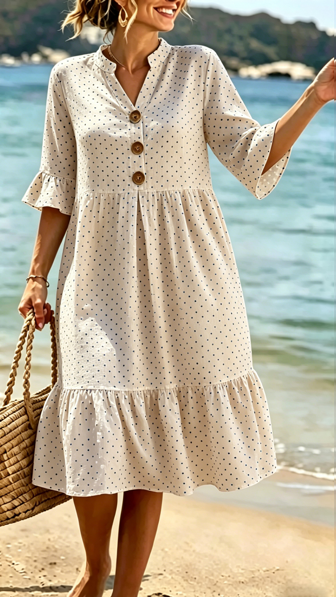 Women's Cotton-Blend Polka Dot Ruffle Hem Dress - Nordfashionstorm - Women's Clothing, Fashion for You - Nordfashionstorm.com