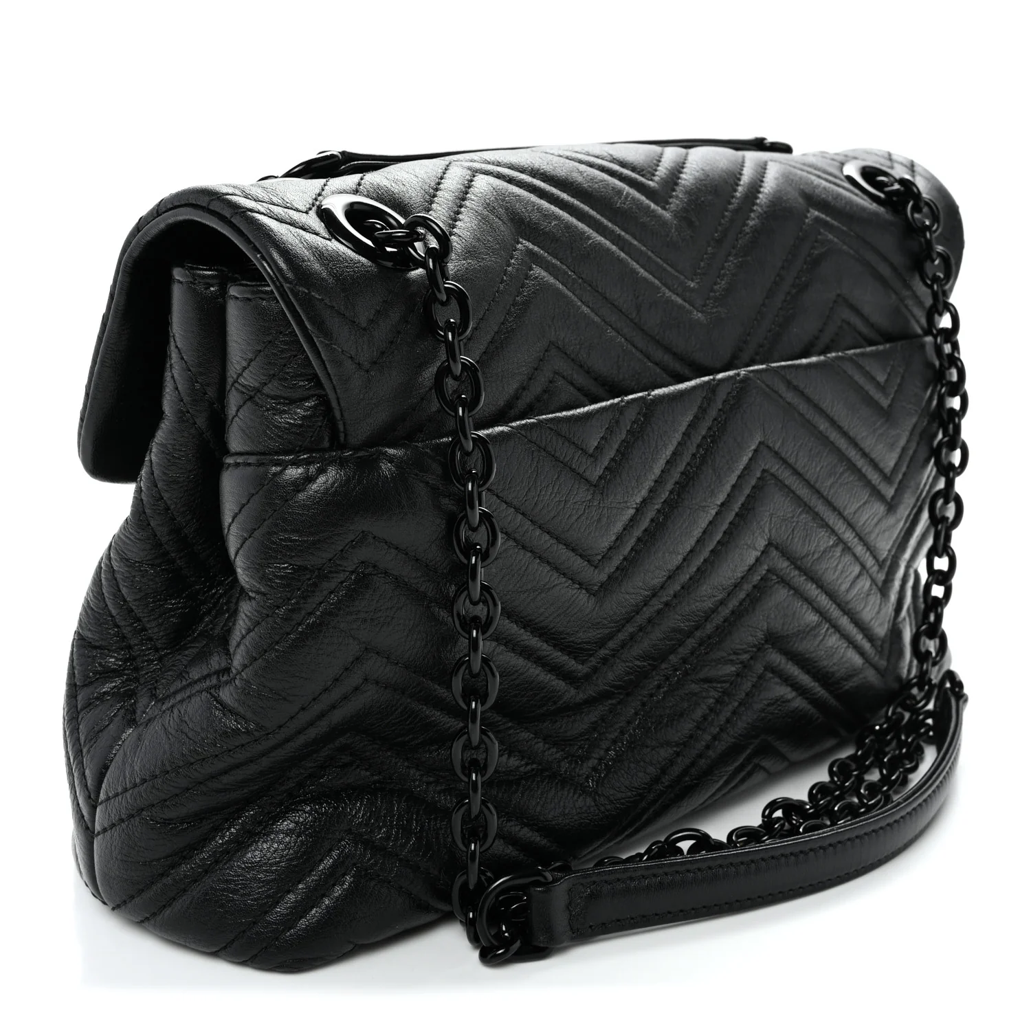 Soft Calfskin Matelasse Medium GG Marmont Shoulder Bag Black - Top Club