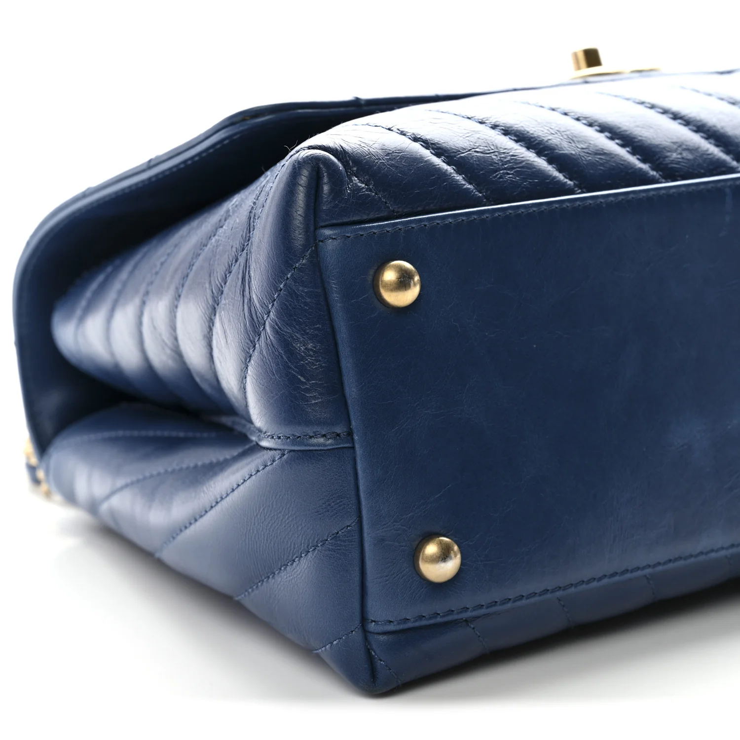 Aged Calfskin Chevron Quilted Small Coco Handle Flap Blue - Top Club