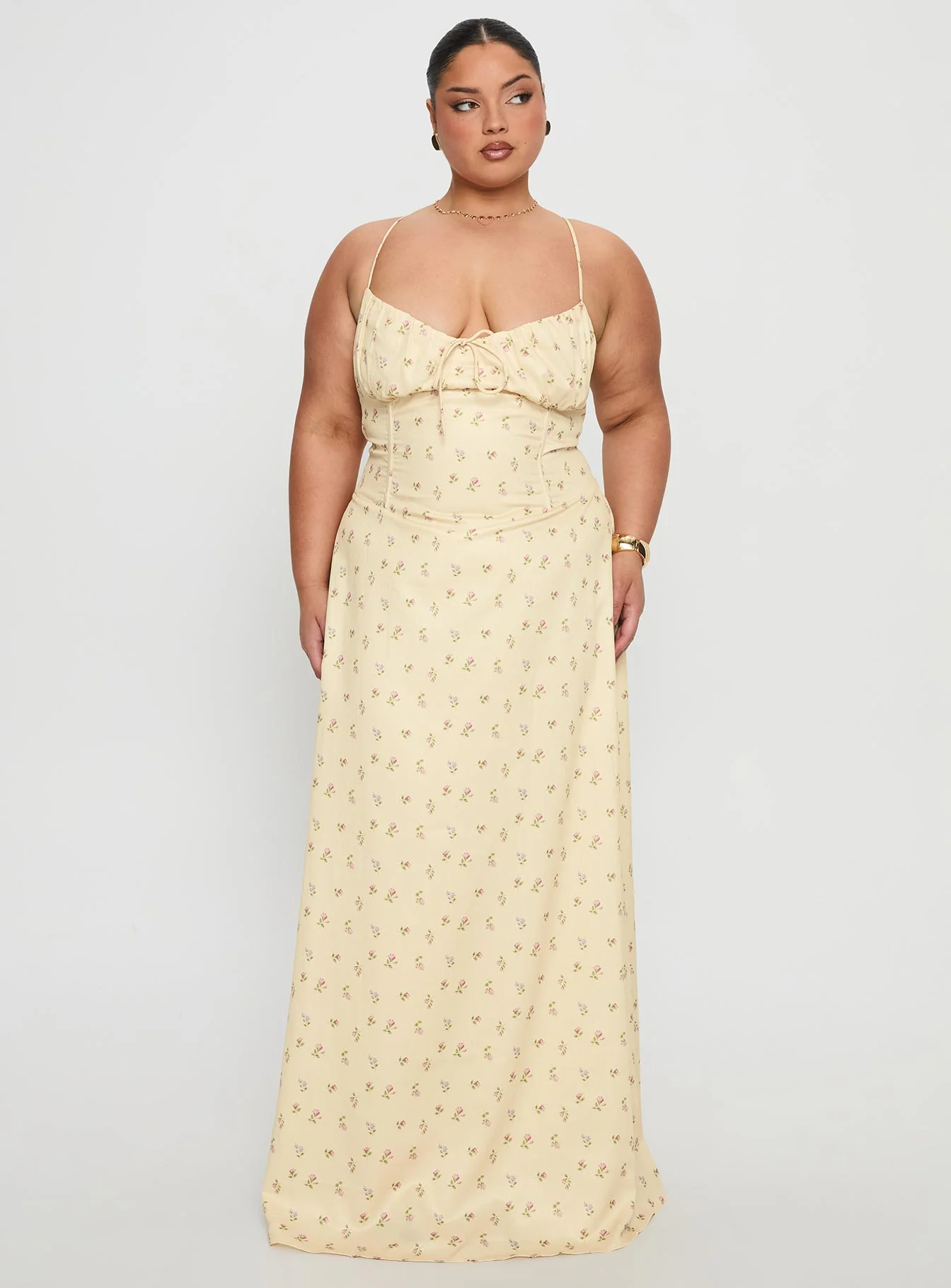 Members Only Maxi Dress Yellow Floral Curve