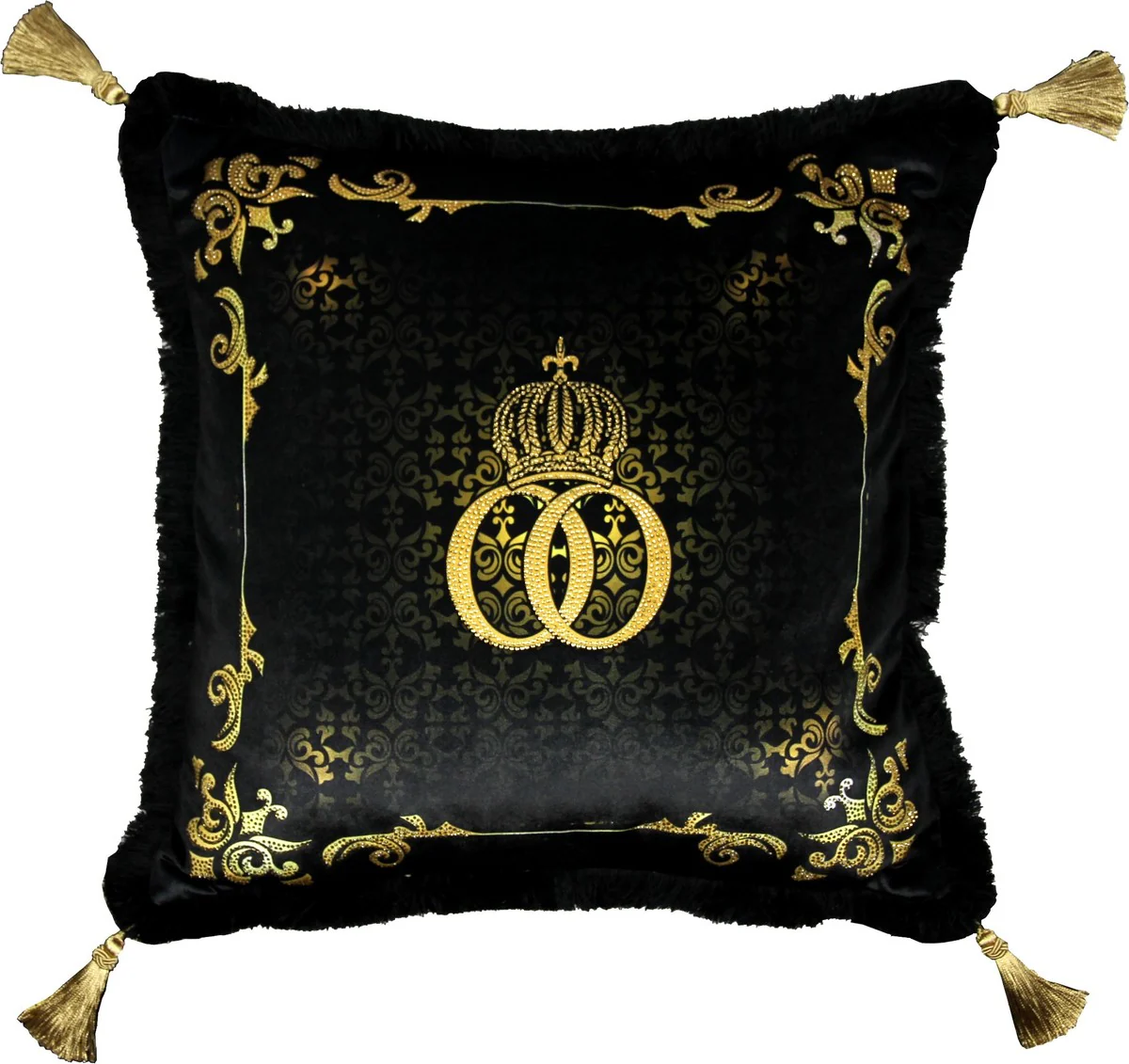 Harald Glööckler luxury decorative baroque cushion Pompöös by black / gold crown deluxe with rhinestones and tassels - Glööckler cushion