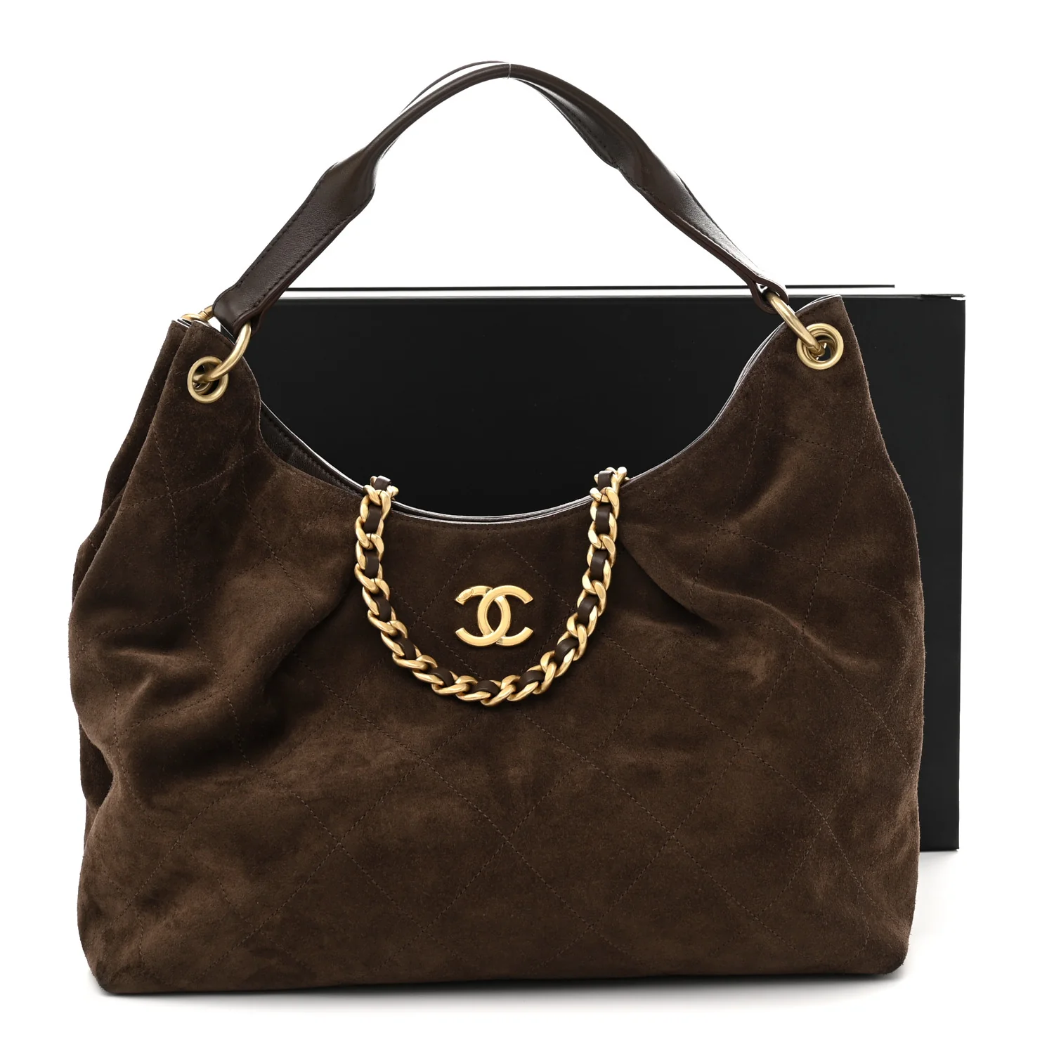 Suede Calfskin Lambskin Quilted Large Maxi Hobo Dark Brown - Top Club