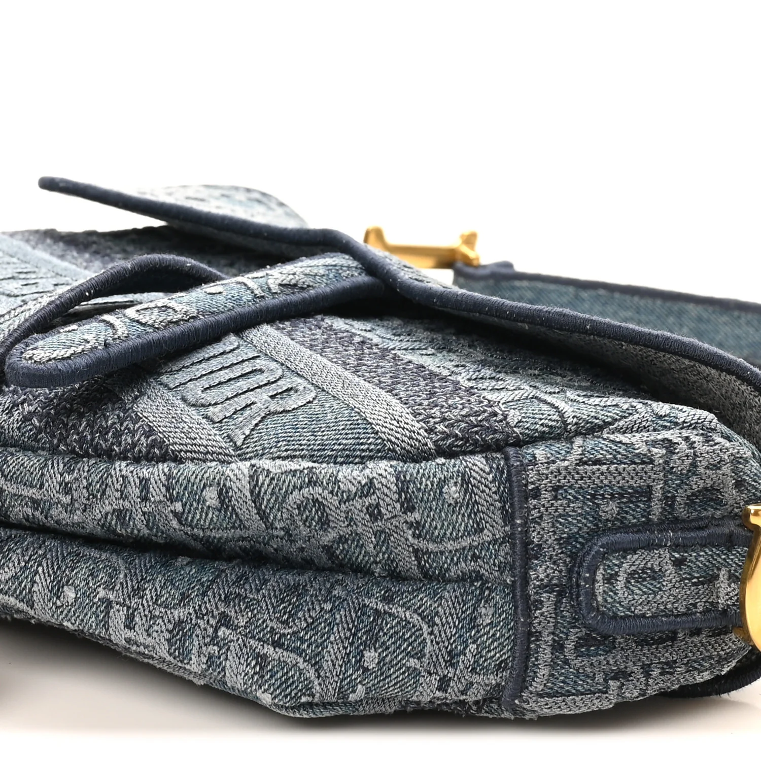 Oblique Embroidered Saddle Bag Denim Blue - Top Club