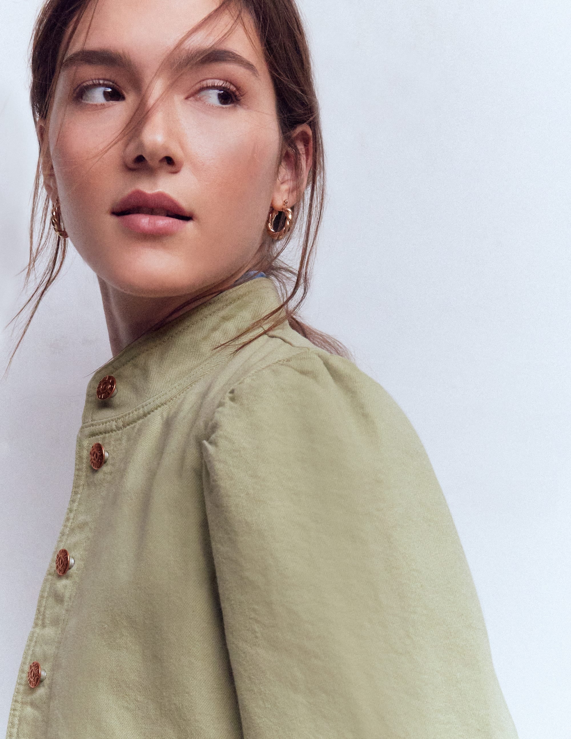 Jeansjacke mit Steppnaht-Sanftes Grün