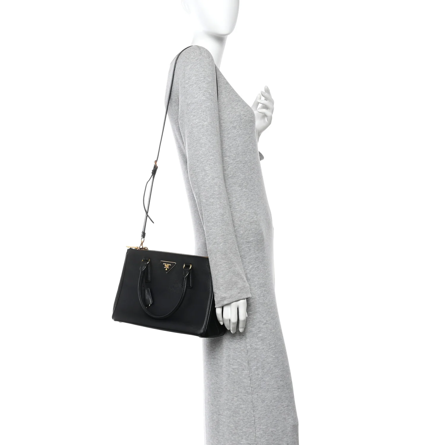 Saffiano Small Galleria Double Zip Tote Black