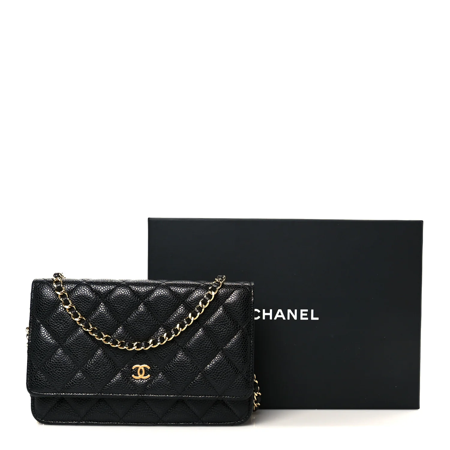 Caviar Quilted Wallet on Chain WOC Black - Top Club