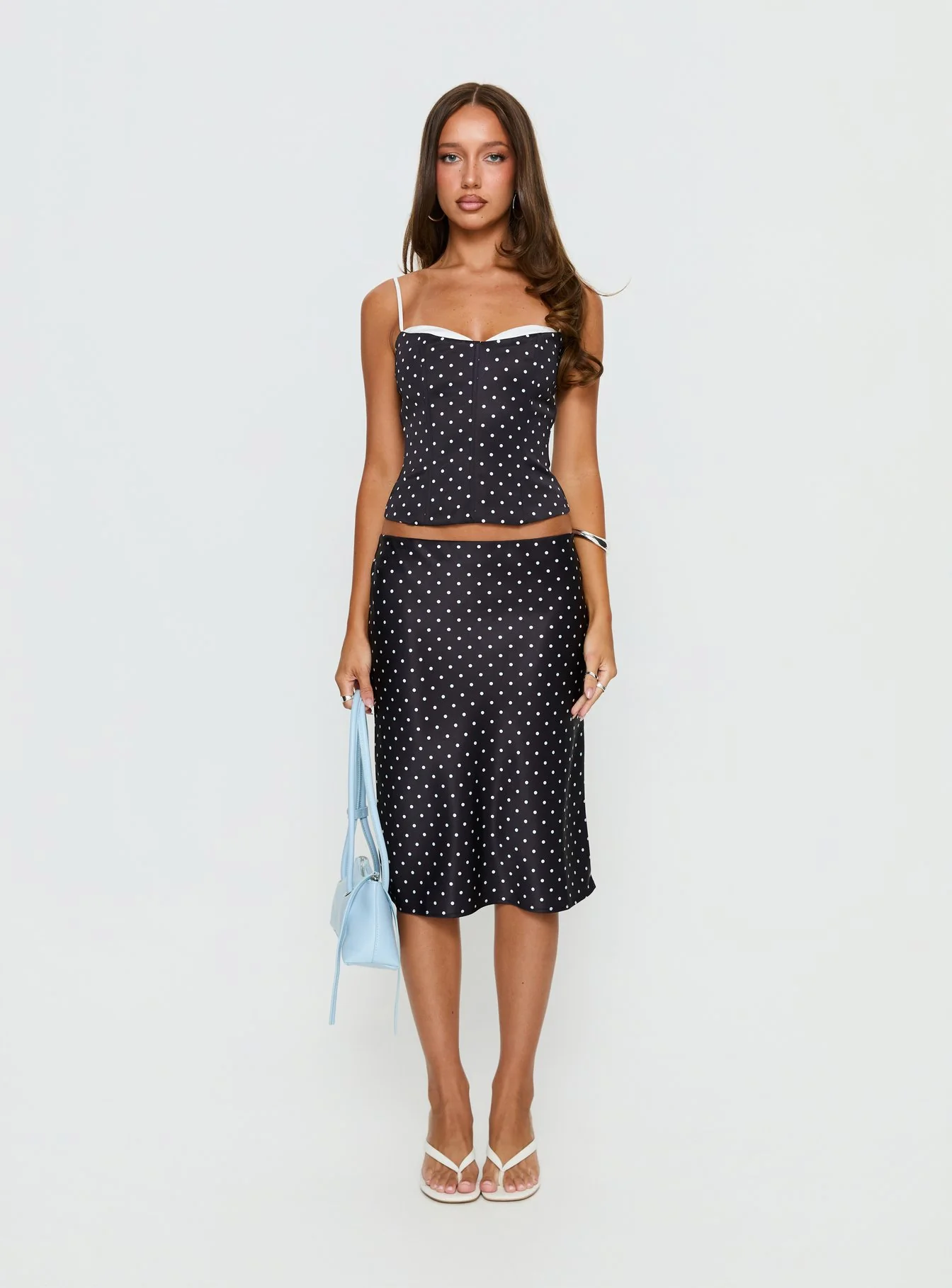 Somani Satin Midi Skirt Black Polka Dot