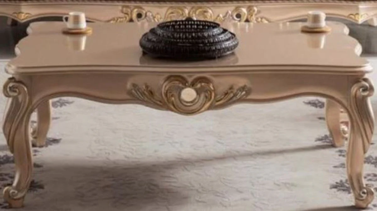 Luxury baroque living room set taupe / bronze / gold - 2 sofas & 2 armchairs & 1 coffee table - living room furniture in baroque style - noble & magnificent