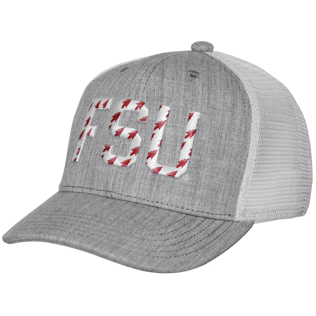 Legacy Youth FSU Arrowhead Design Adjustable Mid-Profile Trucker Cap - Grey/White - MoB Apparel