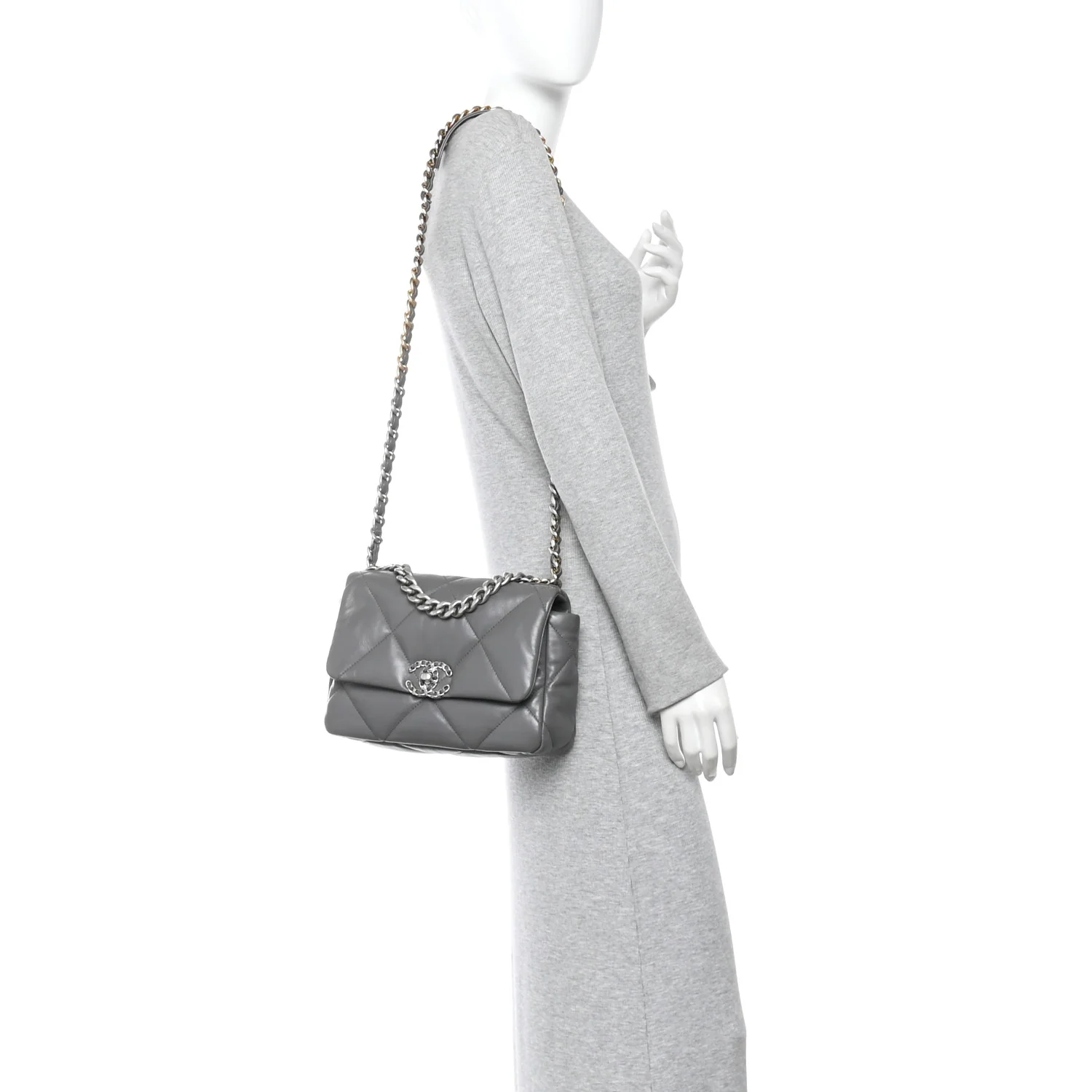 Lambskin Quilted Medium Chanel 19 Flap Dark Grey