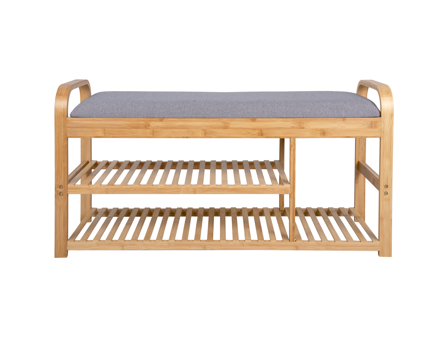 Bench Arch Double Shelf bamboo w. grey fabric