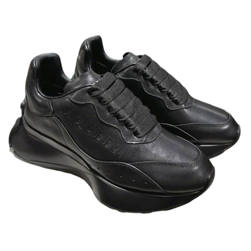 Sleek All Black Alexander McQueen Oversized Sneakers For Timeless Street Style - Sneaker Replica Workshop