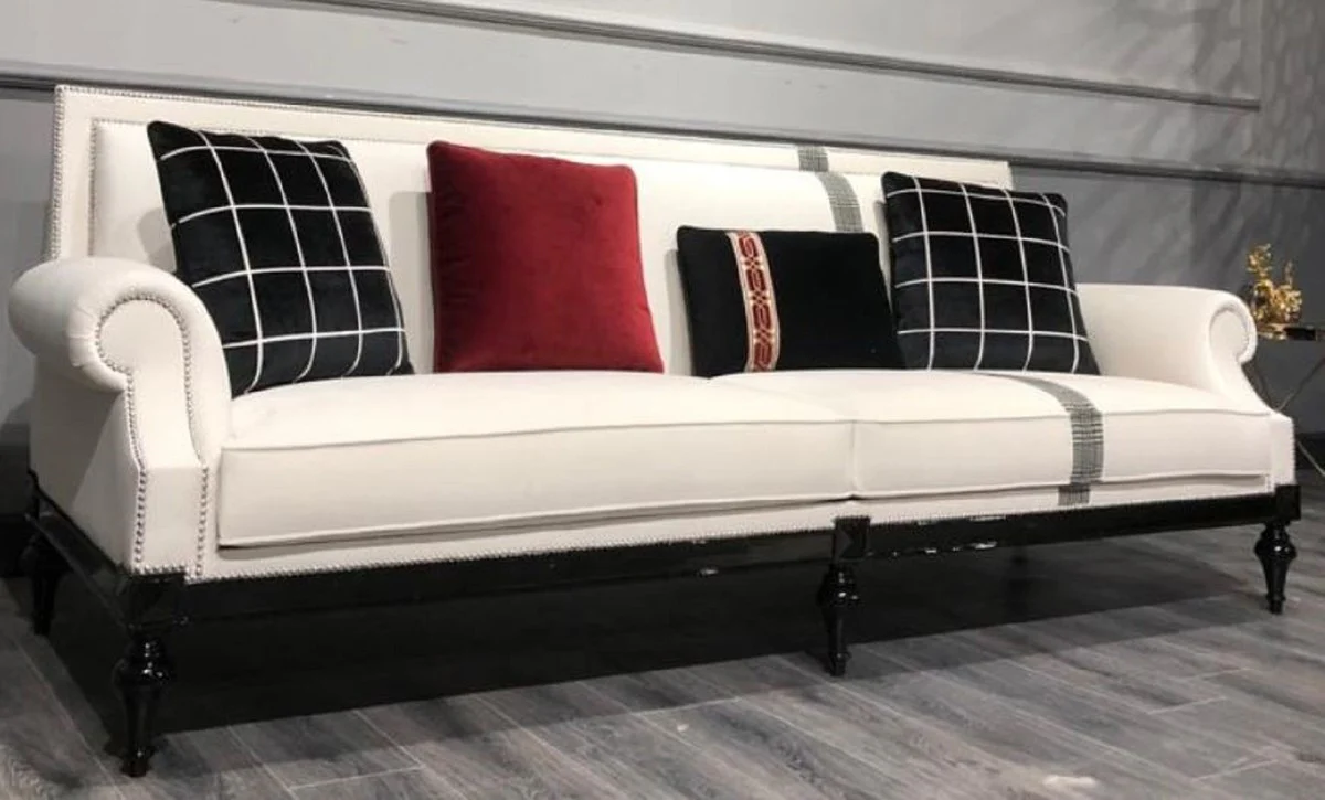 Luxury baroque sofa white / silver / black - noble living room sofa in baroque style - baroque living room furniture