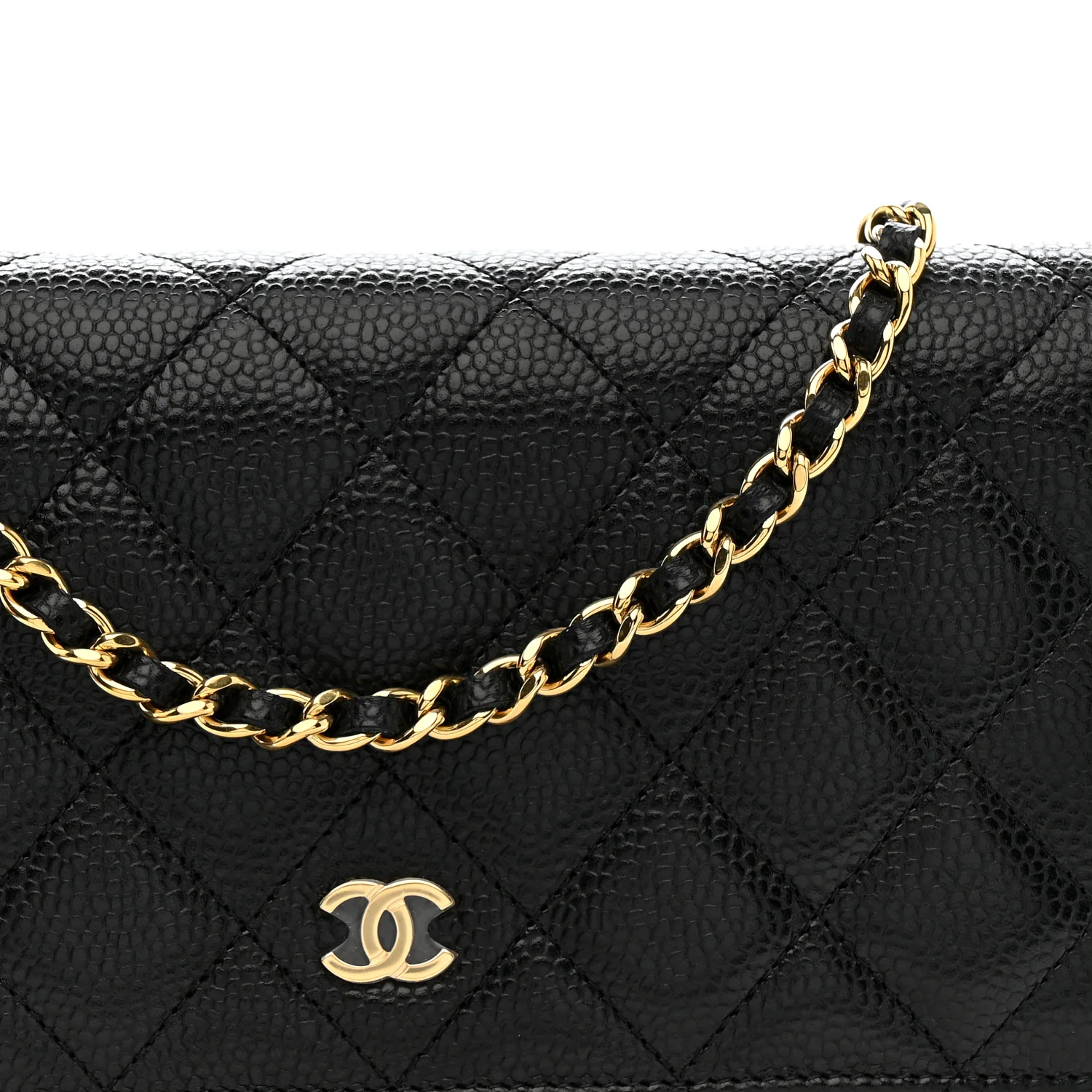 Caviar Quilted Wallet on Chain WOC Black - Top Club