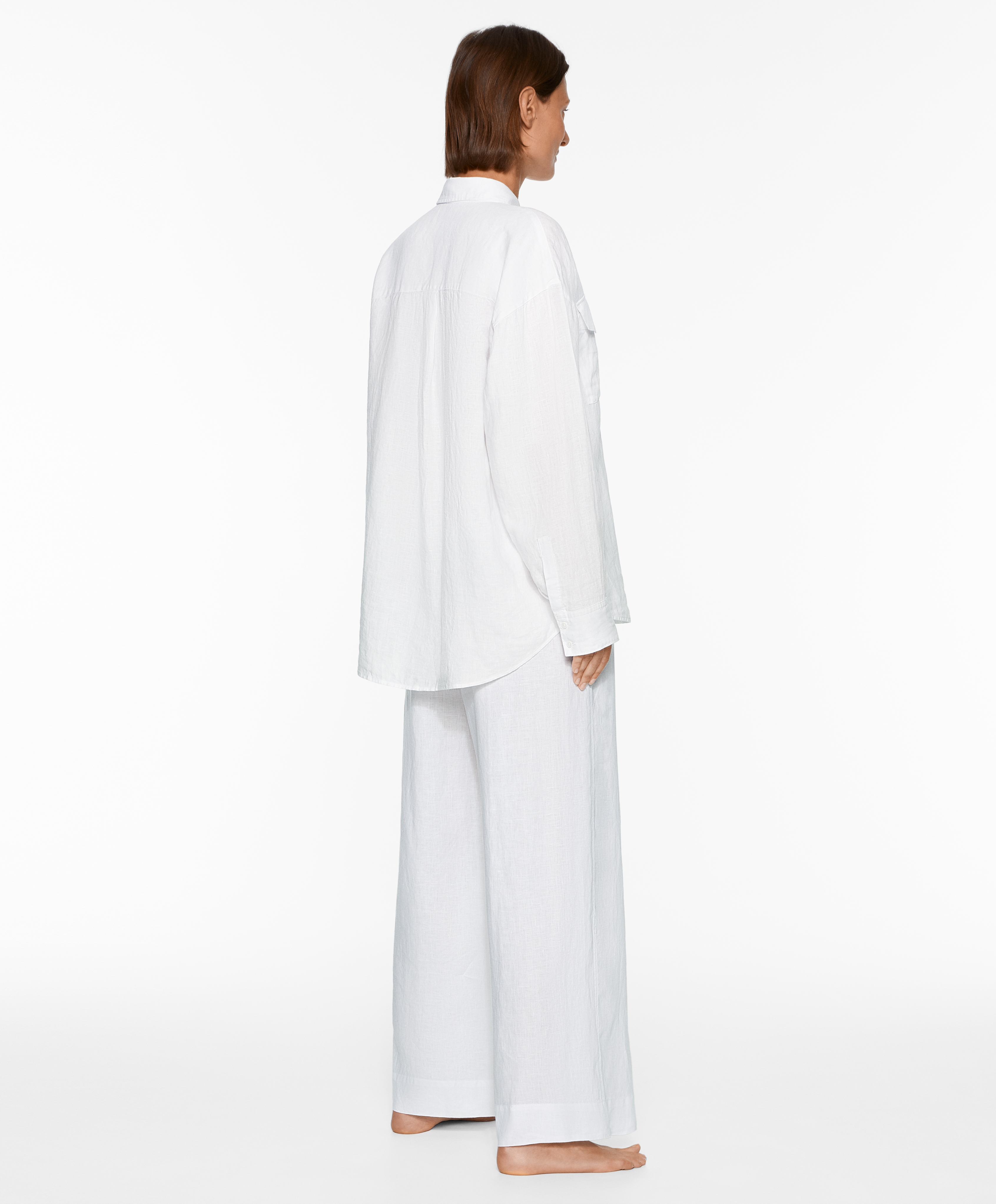 OYSHO 100% linen long-sleeved utility shirt