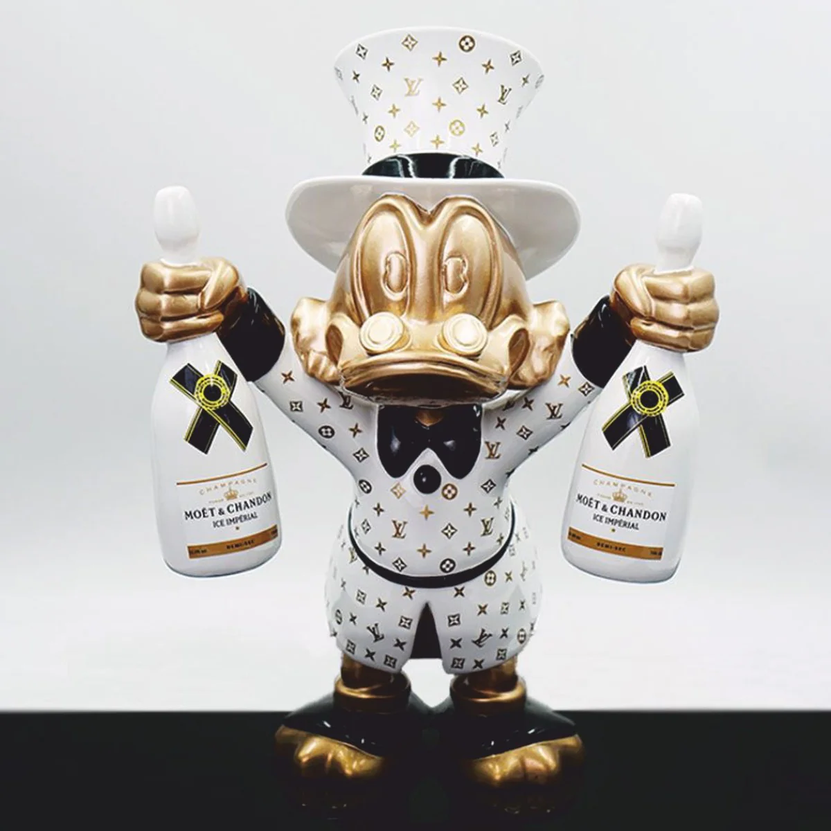 Decorative figure duck white / gold / black H. 45 cm - decorative sculpture