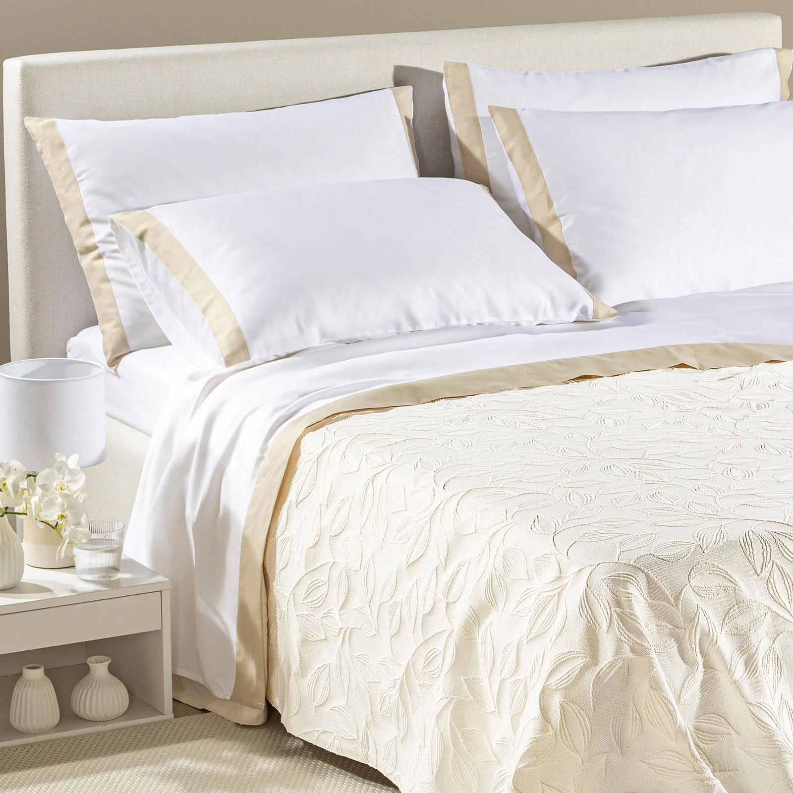 Copriletto Non Trapuntato In Cotone Matera Matrimoniale Avorio Primanatura