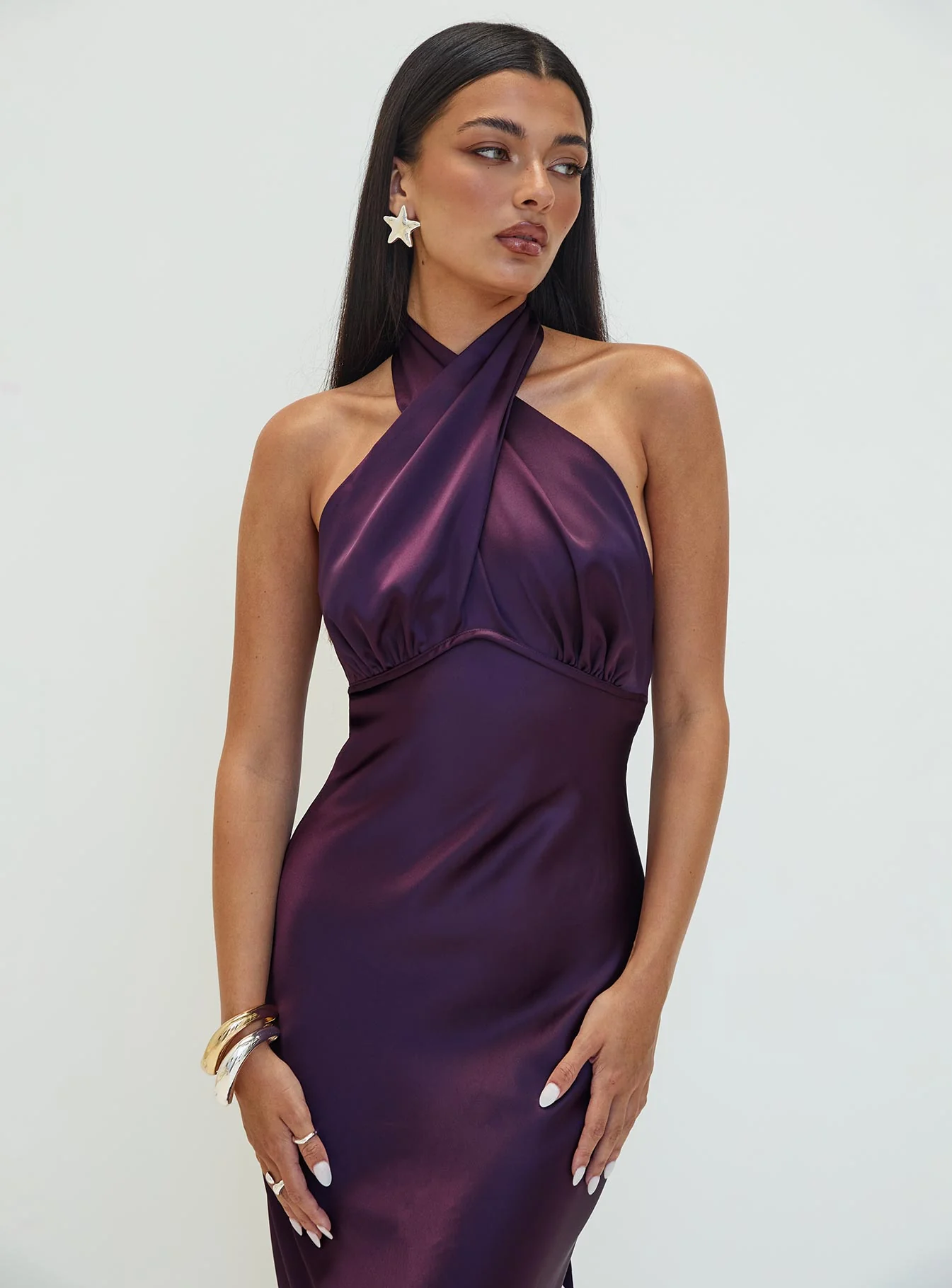 Rosaminta Halter Maxi Dress Plum Petite