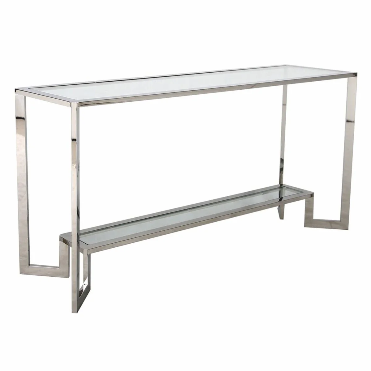 Luxury stainless steel console with glass tops silver 160 cm - luxury furniture