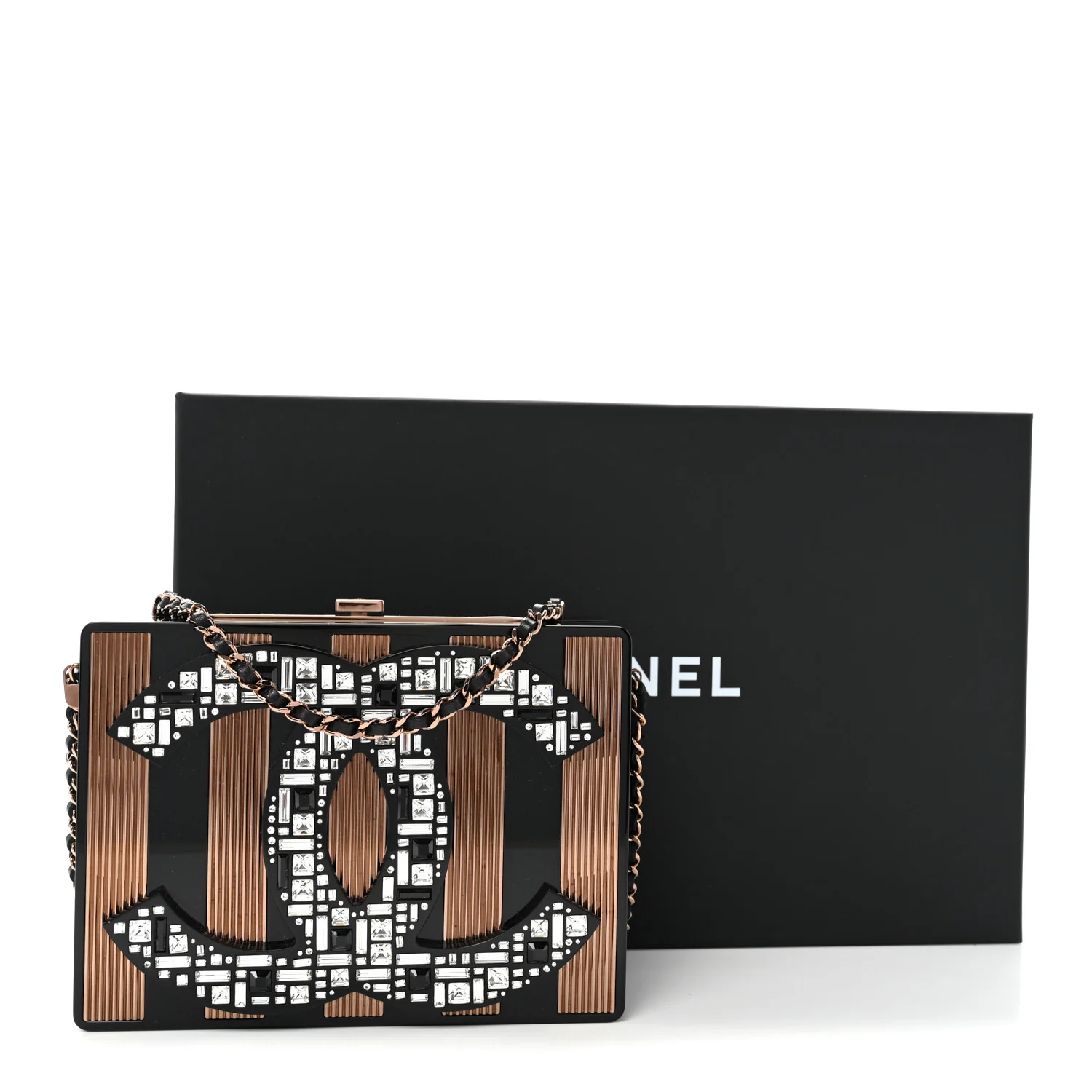 Plexiglass Crystal CC Minaudiere Clutch Black Copper - Top Club