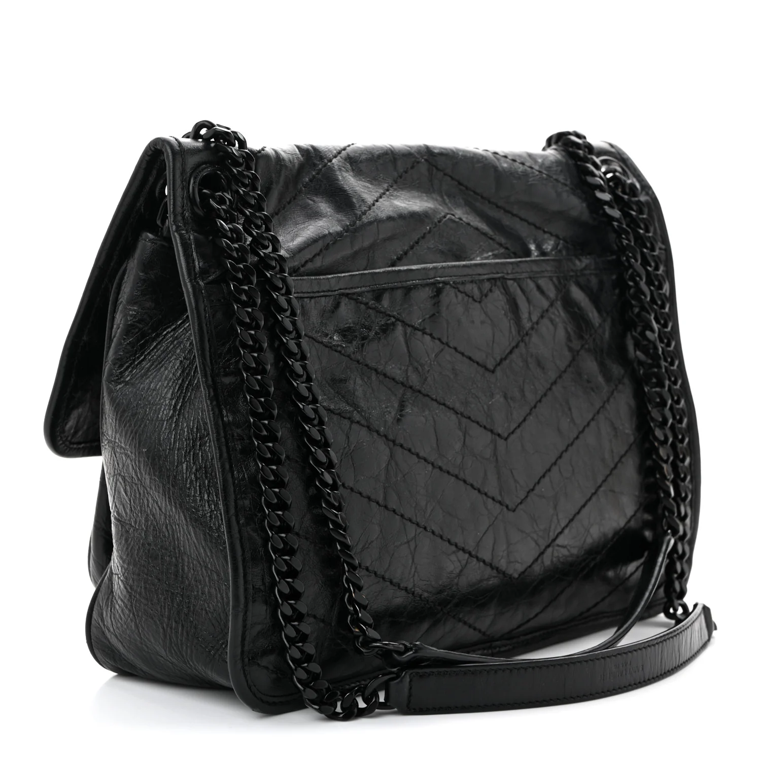Crinkled Calfskin Matelasse Monogram Medium Niki Chain Satchel Black - Top Club
