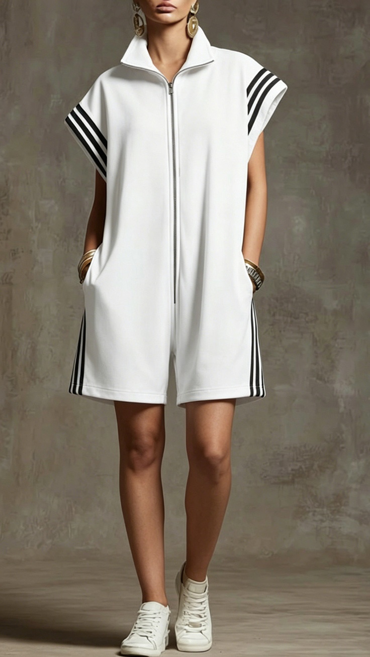 Ladies' stand-up collar casual zipper striped contrasting color loose jumpsuit - Nordfashionstorm - Women's Clothing, Fashion for You - Nordfashionstorm.com