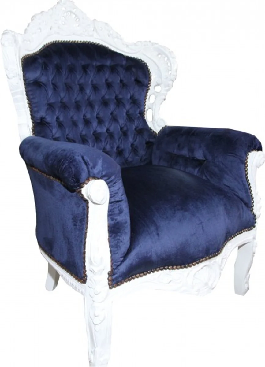 Baroque armchair King royal blue / white 85 x 85 x H. 120 cm - Baroque furniture