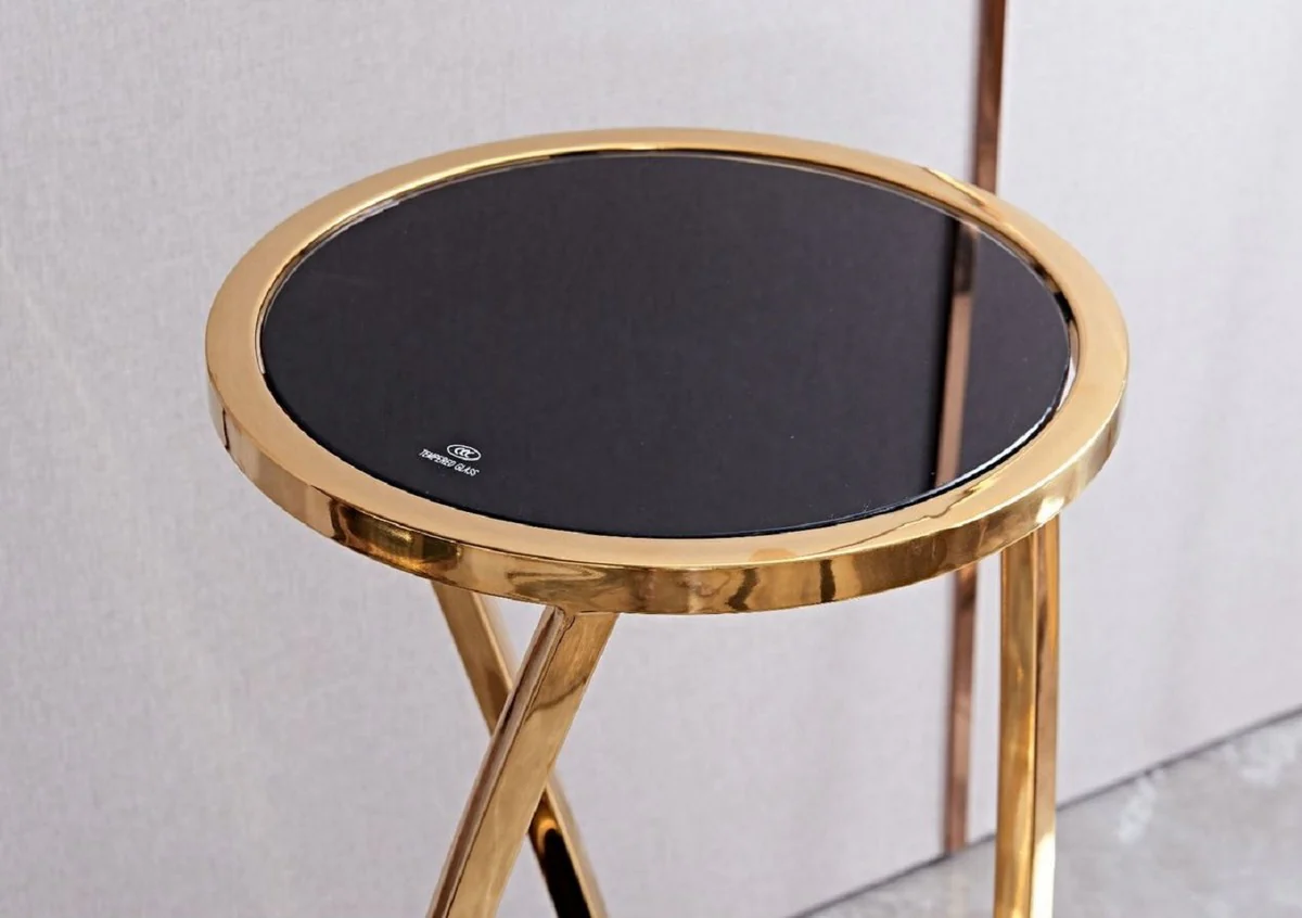 Luxury side table gold / black Ø 35 x H. 90 cm - Round stainless steel flower table with tinted glass tops - Living room furniture - Luxury furniture