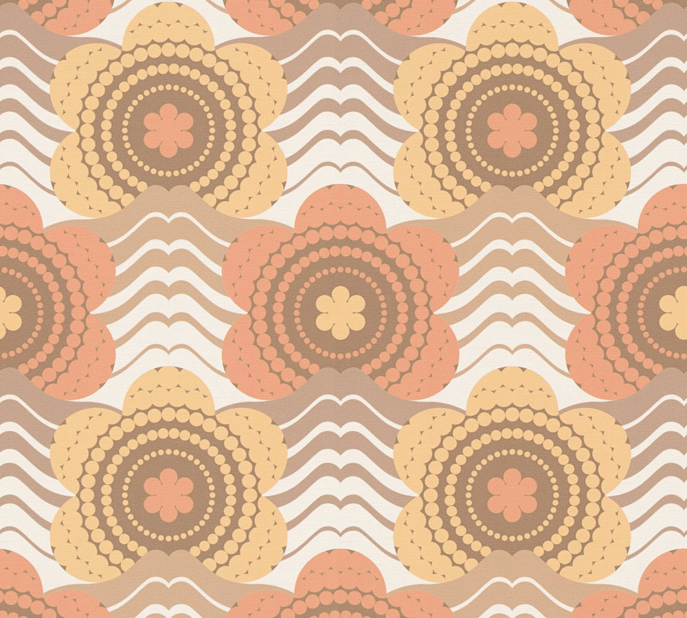 Retro bloemmotief in stippenontwerp - bruin, oranje, geel Bloemmotief in stippenontwerp in de stijl van de jaren 70 - bruin, oranje, geel #1