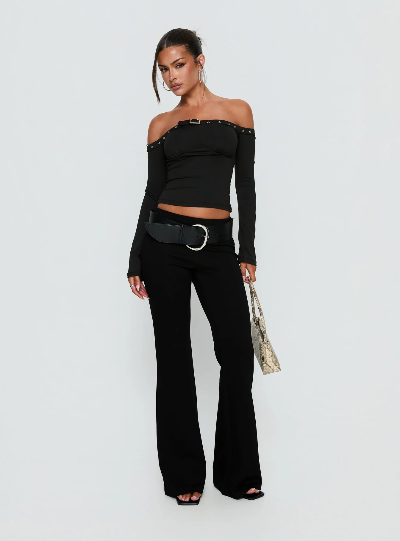 Mansa Off Shoulder Buckle Detail Top Black