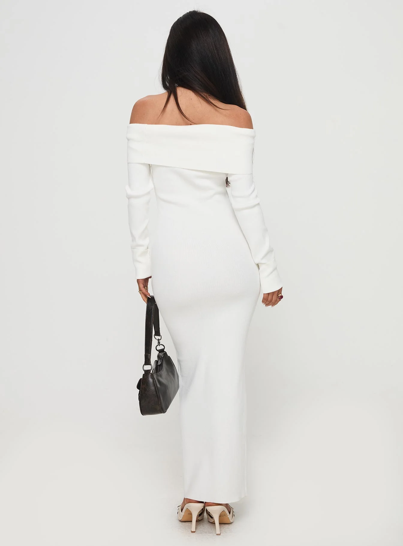 Celestara Long Sleeve Off Shoulder Maxi Dress White