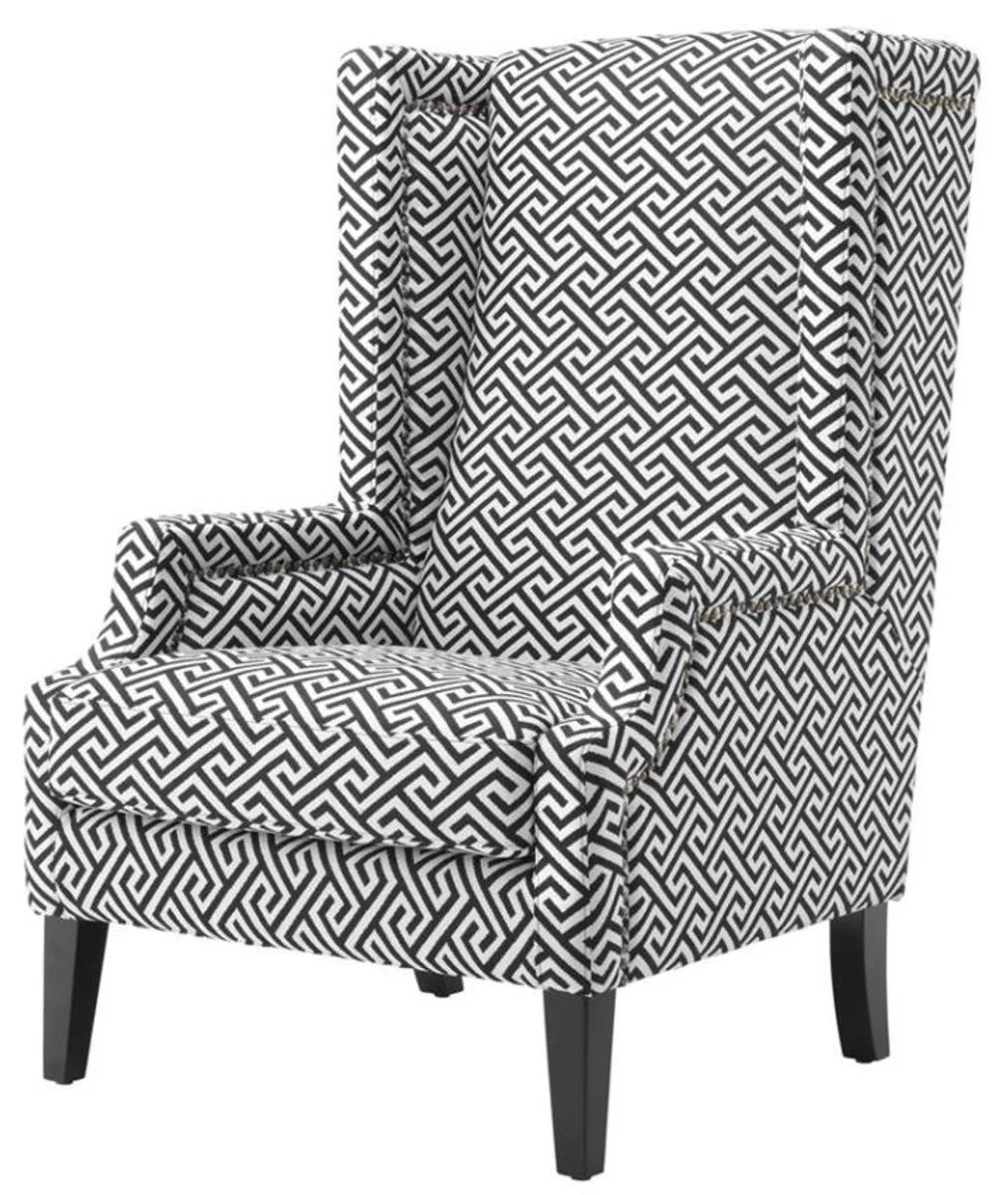 Designer armchair black / white - luxury wing chair