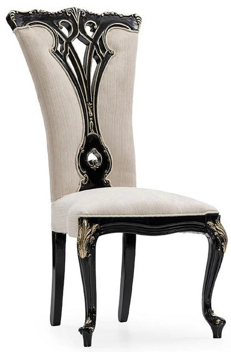 Luxury Baroque Dining Room Set Cream / Black / Gold - 1 Baroque Dining Table & 8 Baroque Dining Chairs - Luxury Dining Room Furniture in Baroque Style - Magnificent Baroque Dining Room Furniture