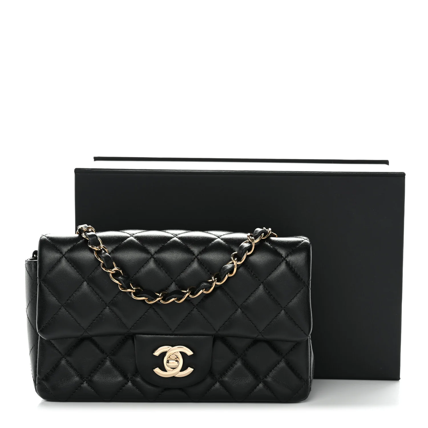 Lambskin Quilted Mini Rectangular Flap Black - Top Club