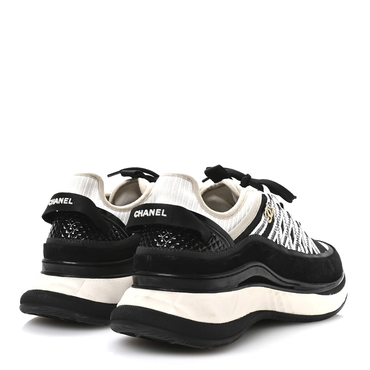 Fabric Suede Calfskin Sneakers 41 Black Beige White - Top Club