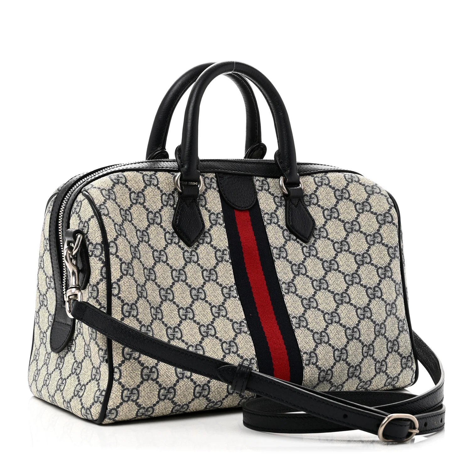 GG Supreme Monogram Web Medium Ophidia Top Handle Bag Beige Blue - Top Club