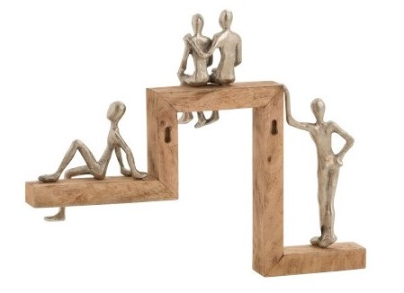 Figuur de 4 relaxers mangohout aluminium