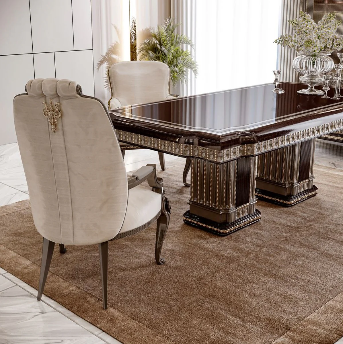 Luxury baroque dining table dark brown / gray 250 cm