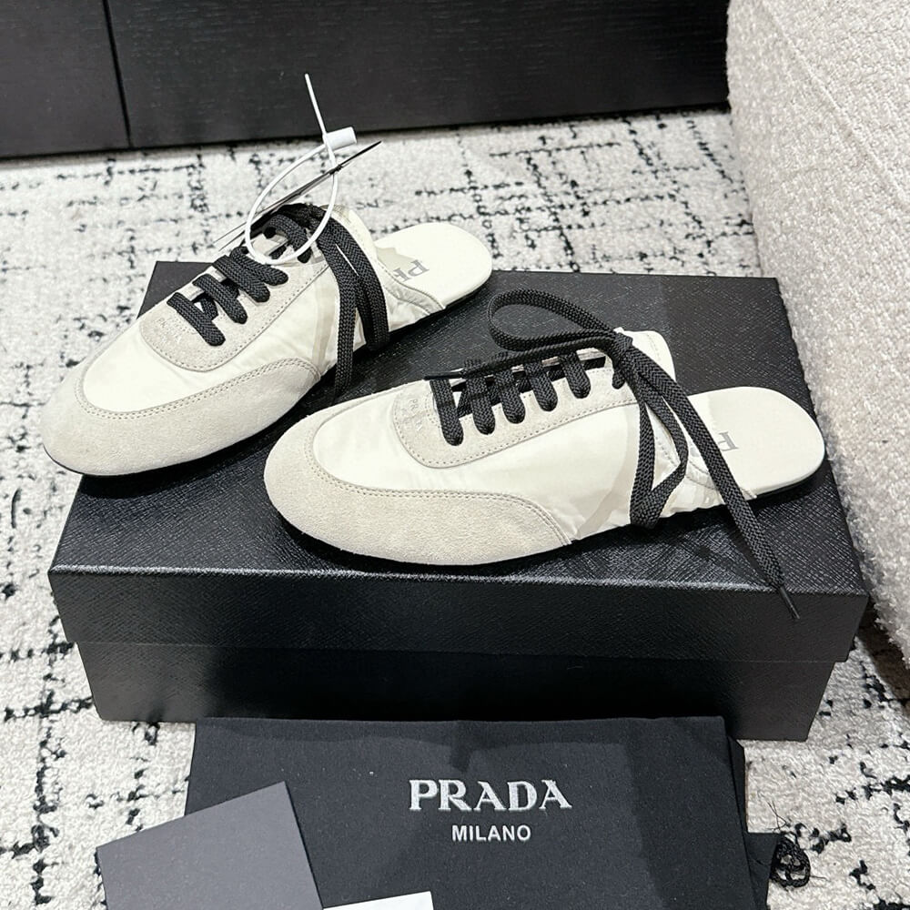 PRADA Collapse Re-Nylon and suede mules - Top Club