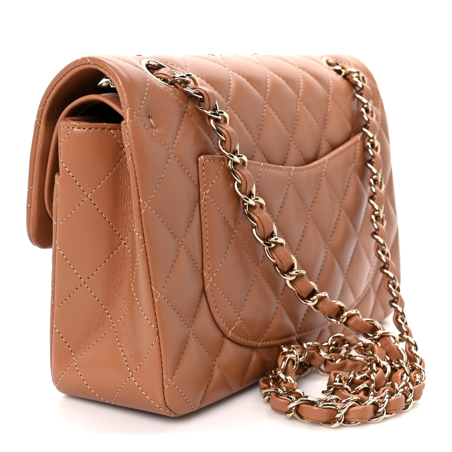 Lambskin Quilted Small Double Flap Brown - Top Club